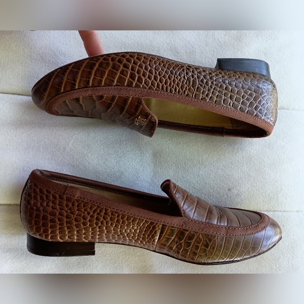 Ralph Lauren Brown Crocodile printed Leather Loafers_7.5 - Picture 5 of 8